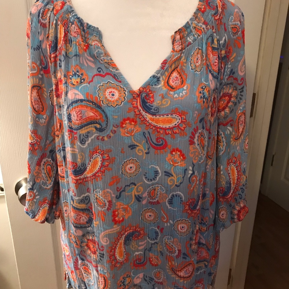 Democracy Blue and Orange Paisley Blouse